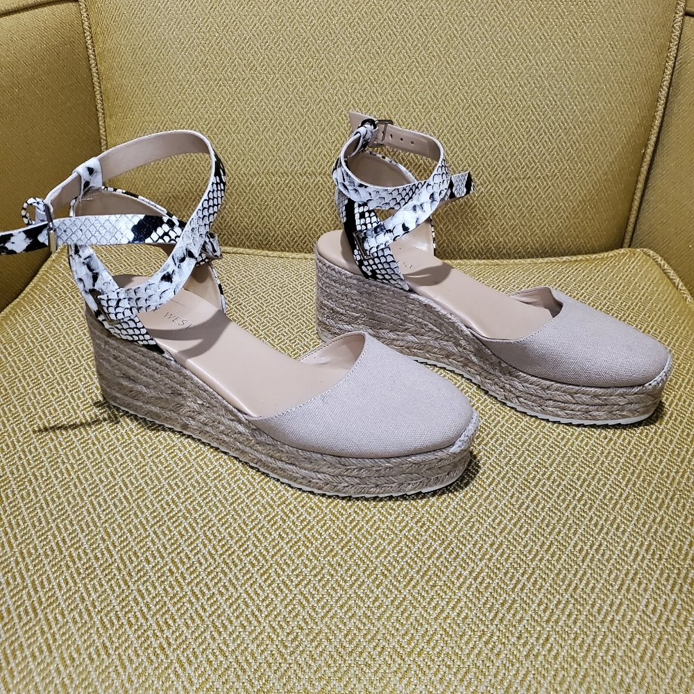 Nine West Beige and Black Espadrille Wedges - Picture 2 of 6